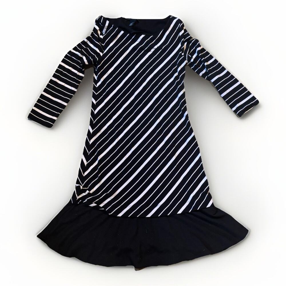 White House Black Market WHBM Knit Dress Size XXS Black White Striped 3/4 Sleeve